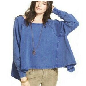 Free People Pullover Cupcake Sunrise Dolman Sleeve Sweatshirt Vintage Blue M